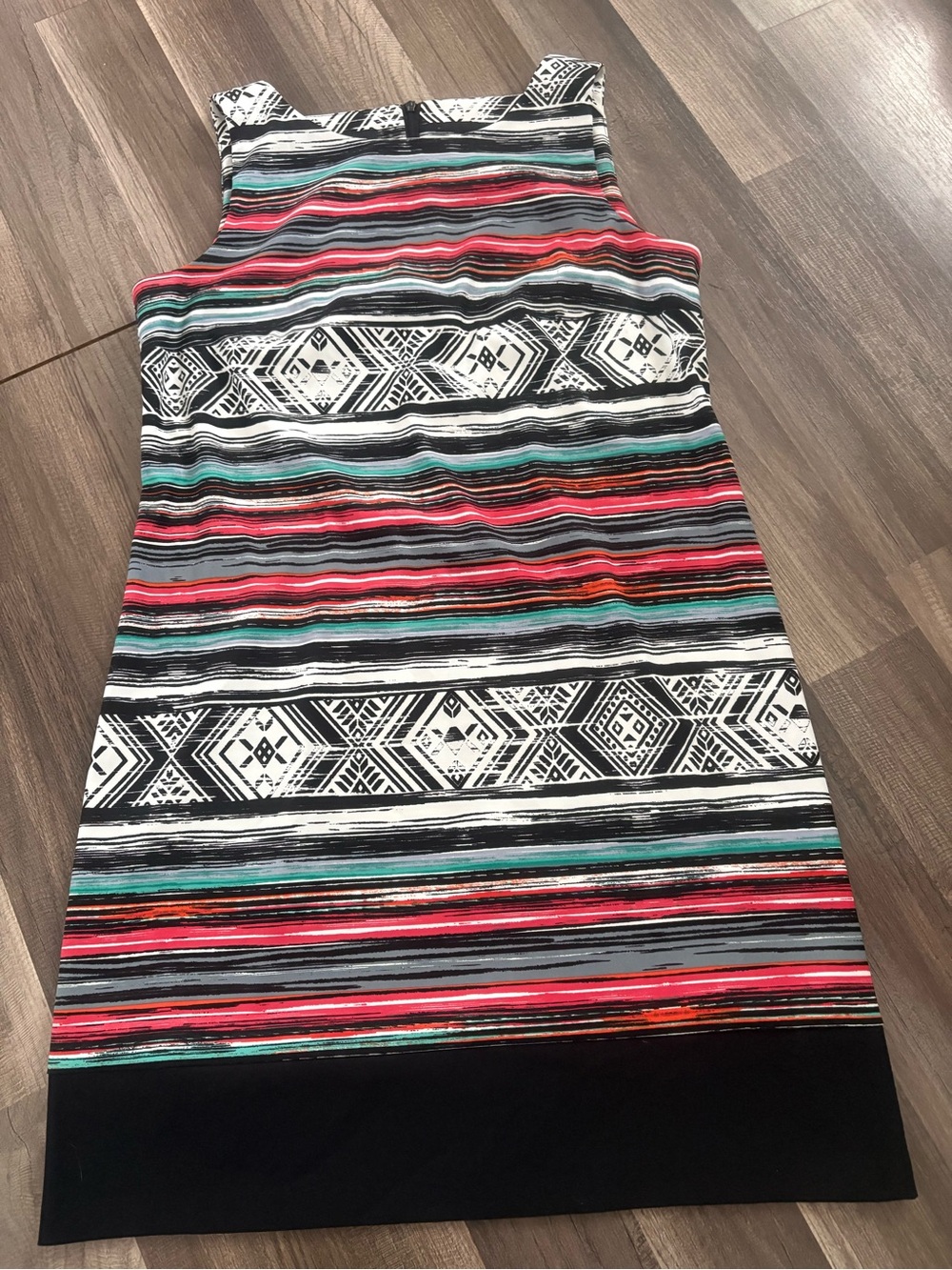 AB Studio Multicolor Striped A-Line Skirt — Black, White, Red, Teal